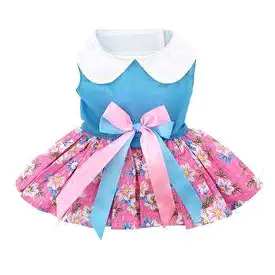 Pink and Blue Plumeria Dog Harness Dress