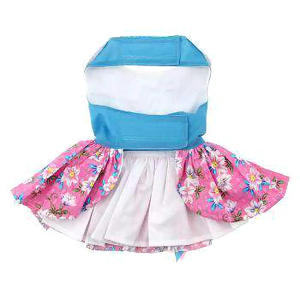 Pink and Blue Plumeria Dog Harness Dress