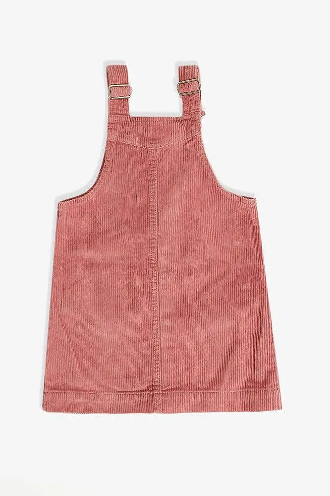 Pink Buttons Front Baby Girls Corduroy Dungaree Dress