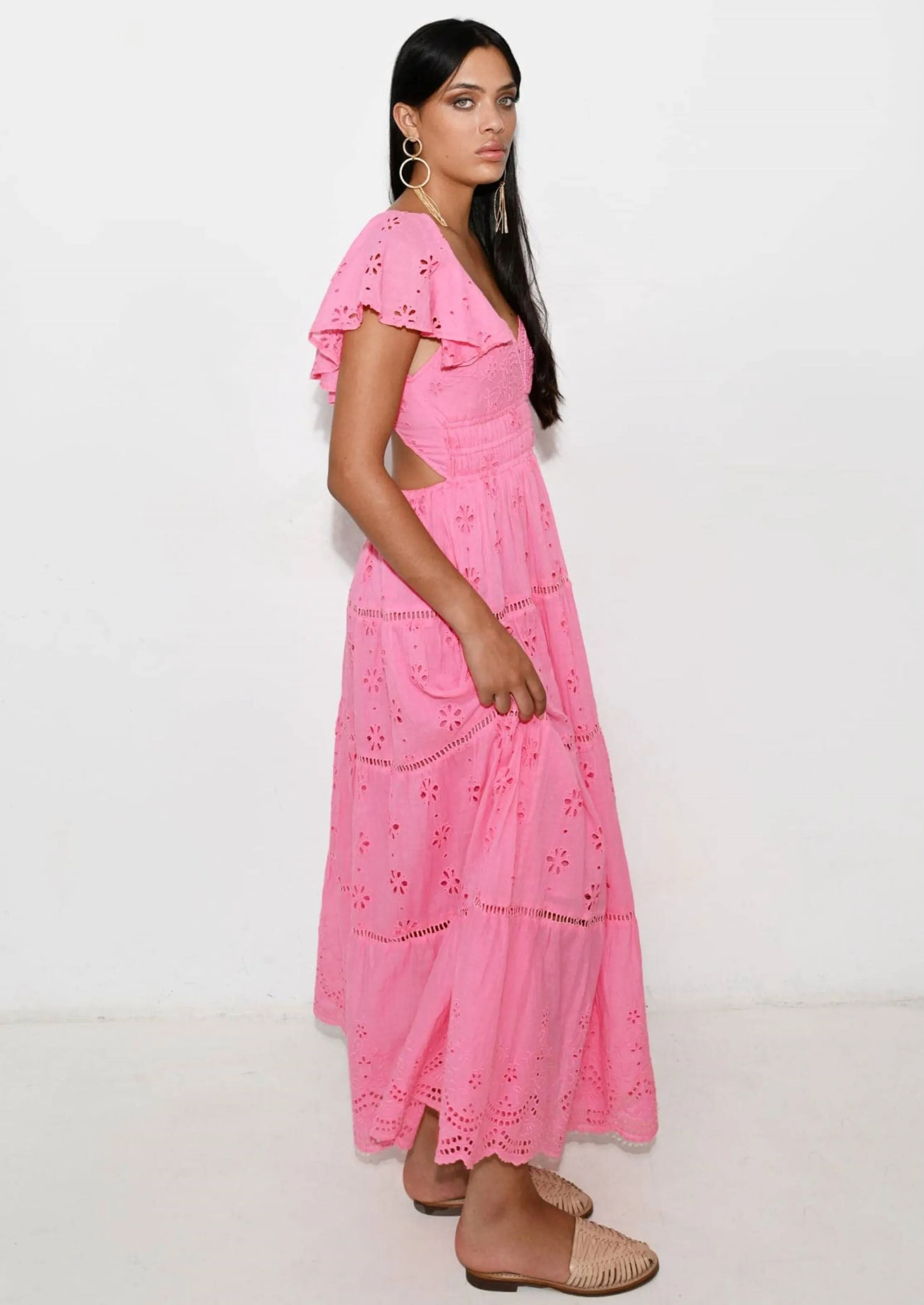 Pink Maxi Embroidered Dress Vienna