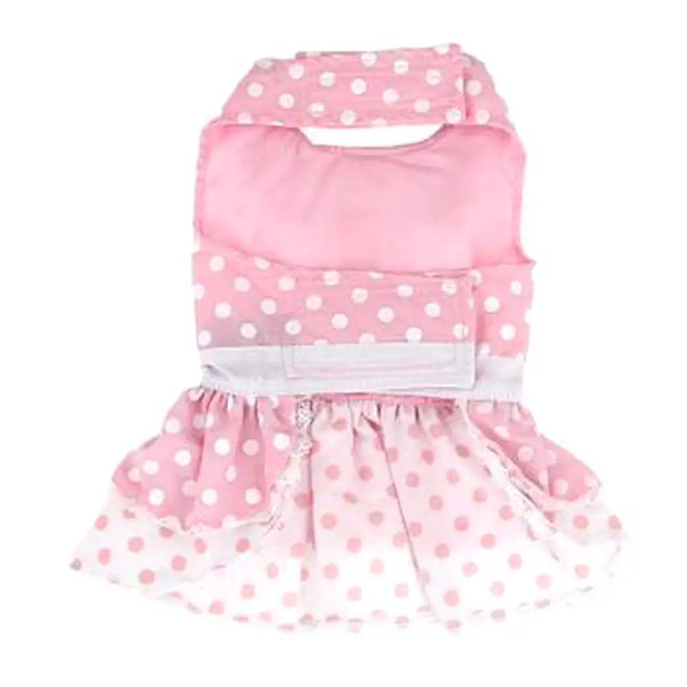 Pink Polka Dot and Lace Designer Dog Harness Dress