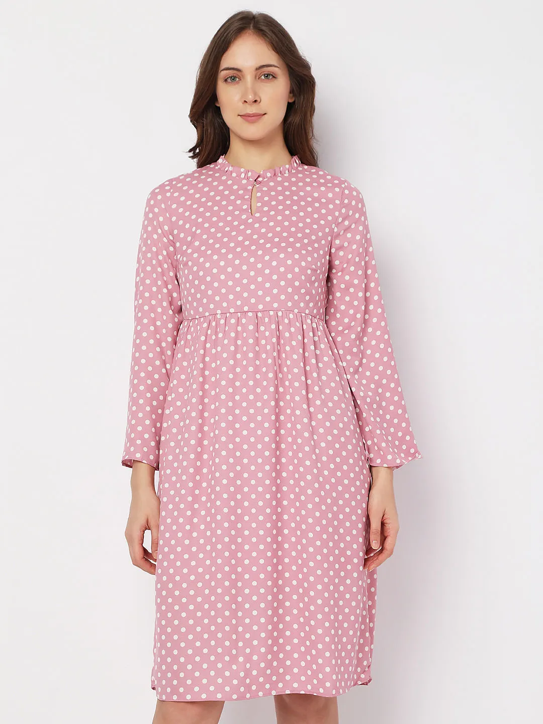 Pink Polka Dot Midi Dress