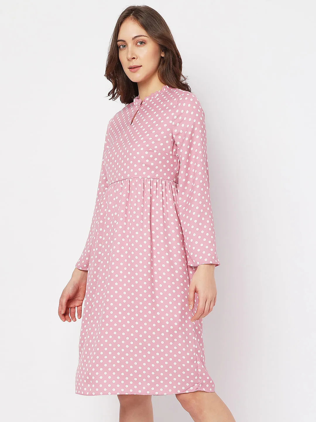 Pink Polka Dot Midi Dress