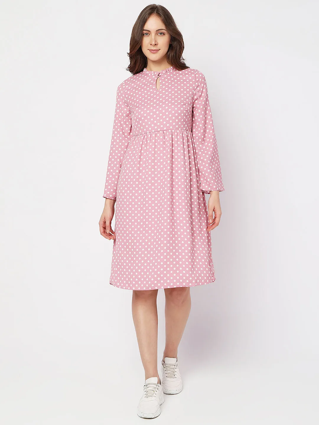 Pink Polka Dot Midi Dress