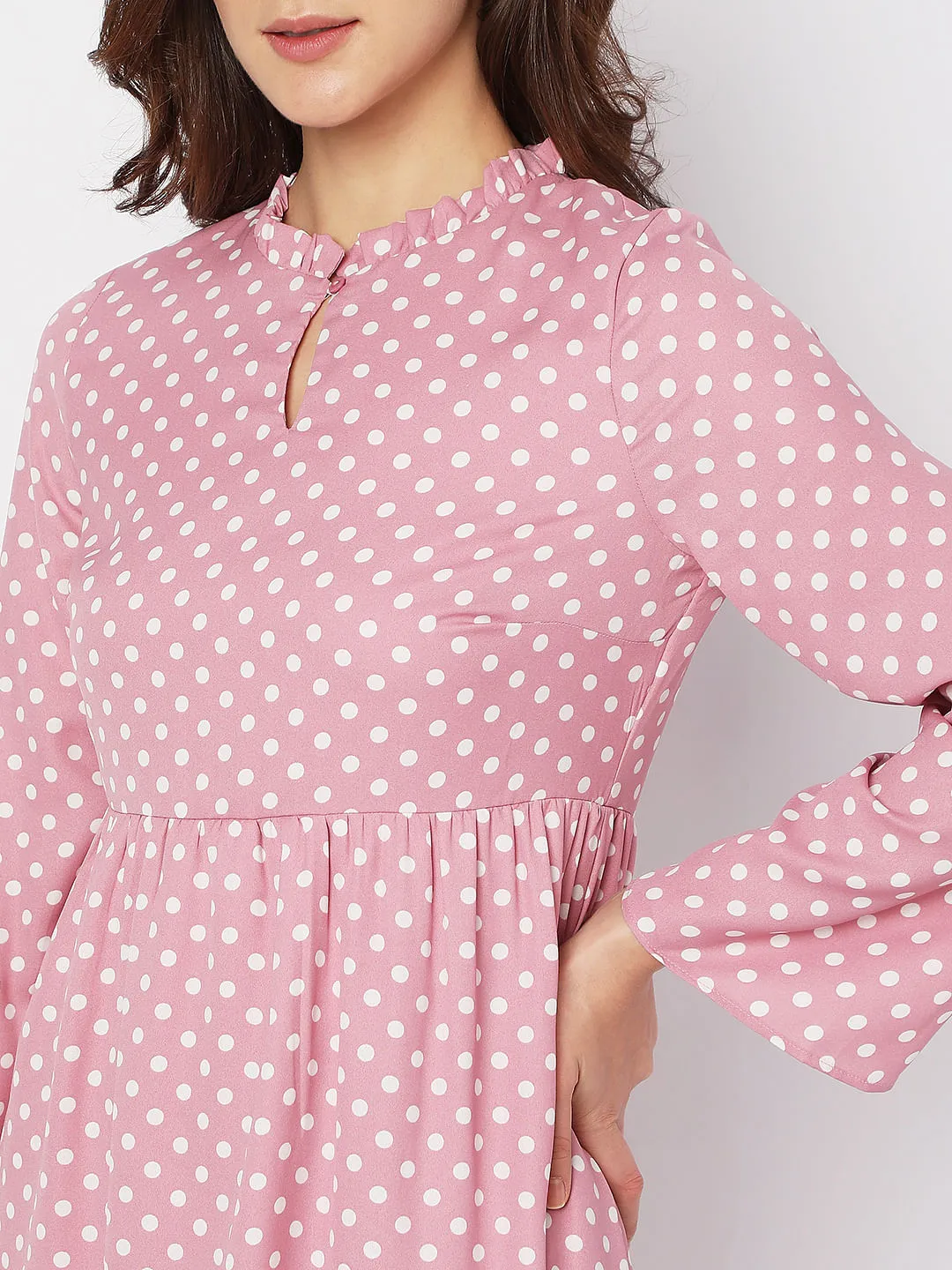 Pink Polka Dot Midi Dress