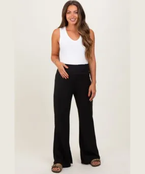 PinkBlush Black Ribbed Smocked Waistband Wide Leg Maternity Pants