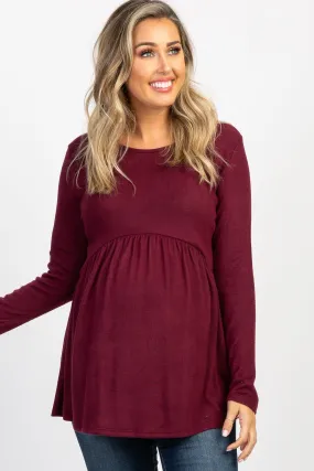 PinkBlush Burgundy Soft Knit Maternity Peplum Top