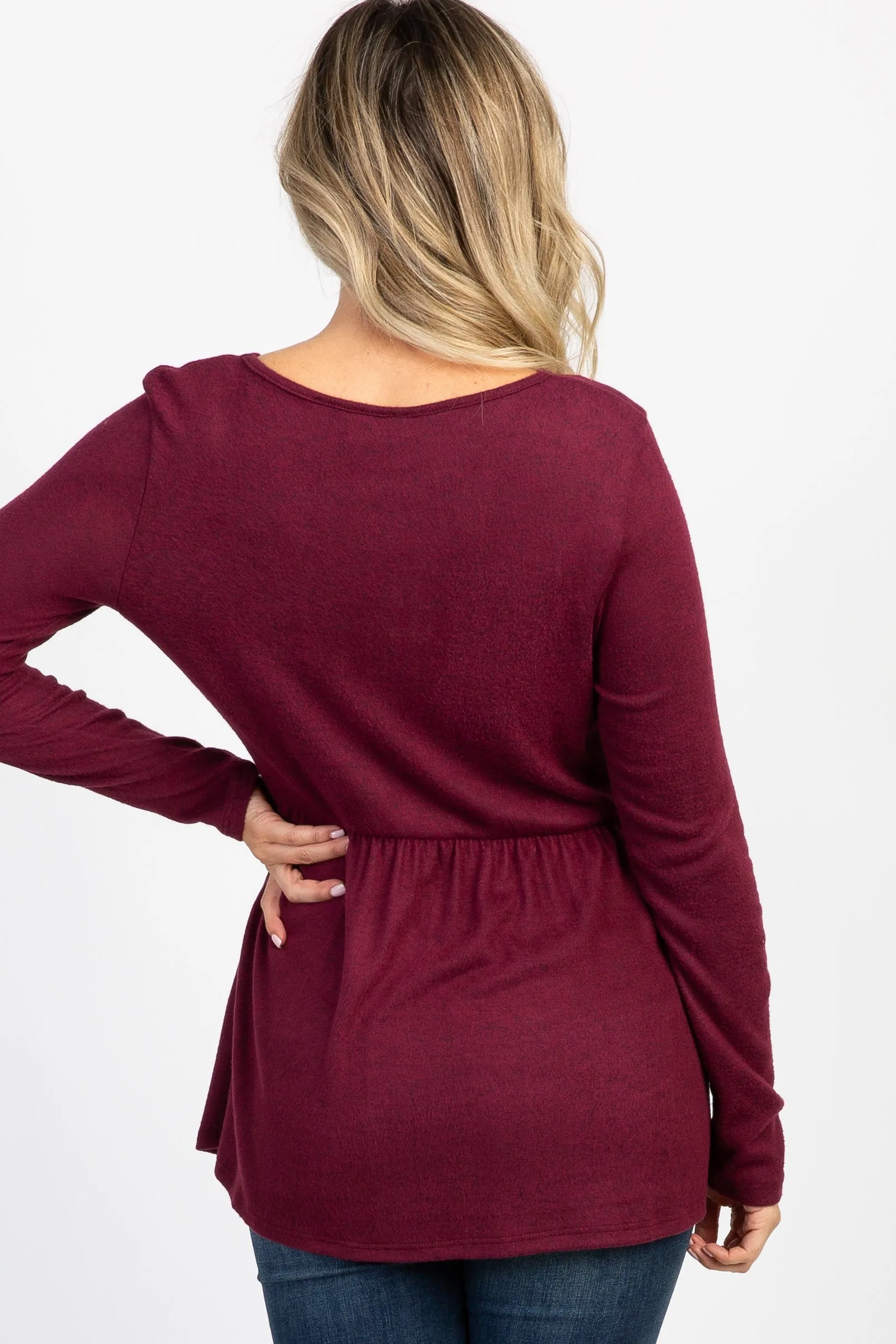 PinkBlush Burgundy Soft Knit Maternity Peplum Top