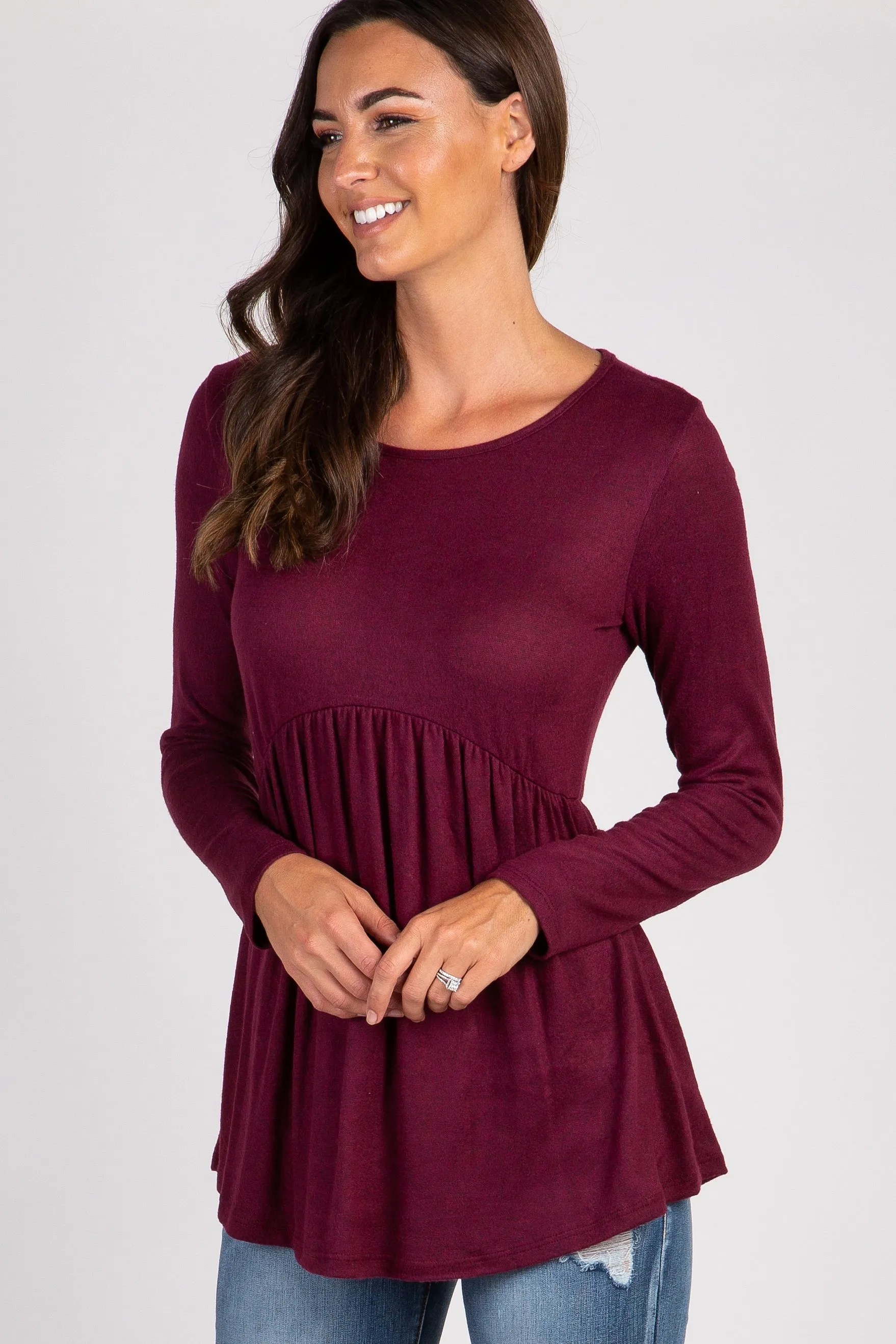 PinkBlush Burgundy Soft Knit Maternity Peplum Top