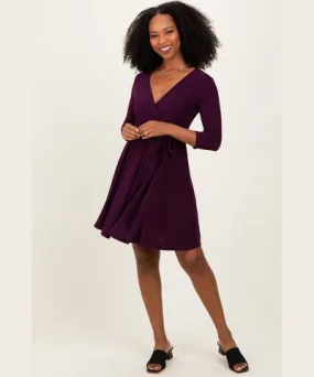 PinkBlush Purple 3/4 Sleeve Nursing Sash Tie Wrap Dress