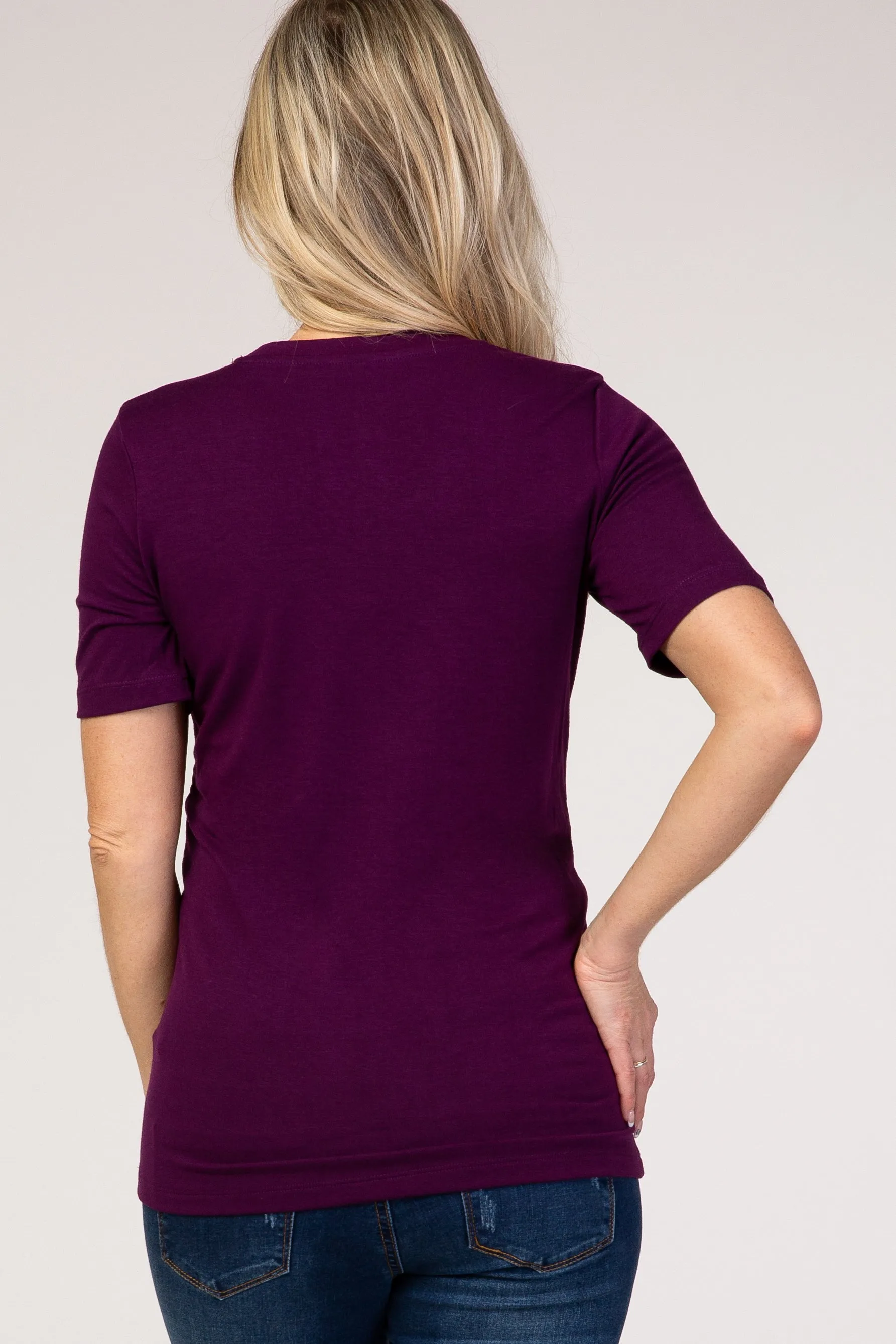 Plum Crew Neck Short Sleeve Maternity Top