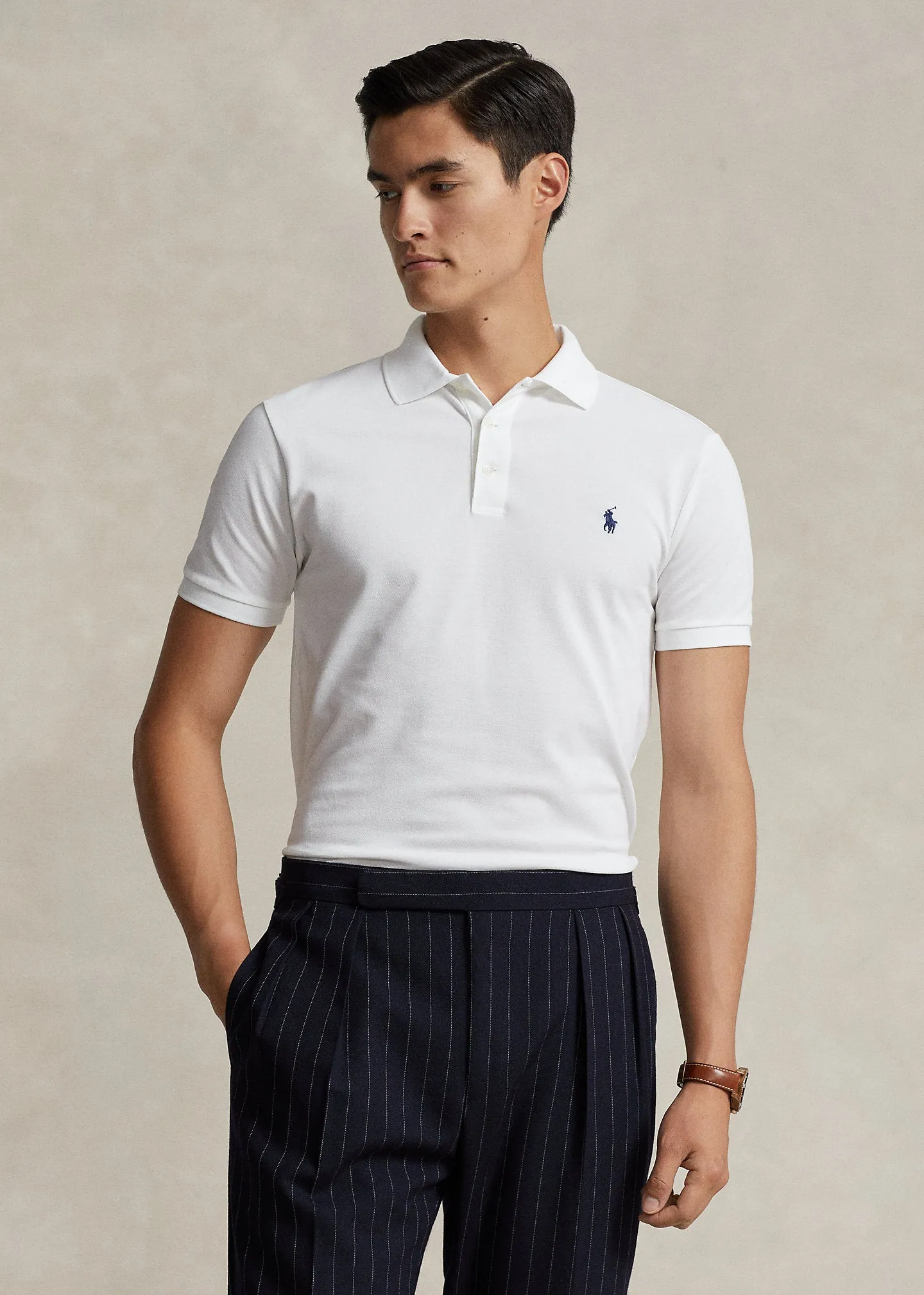 Polo Ralph Lauren - Polo white cintré en coton piqué stretch