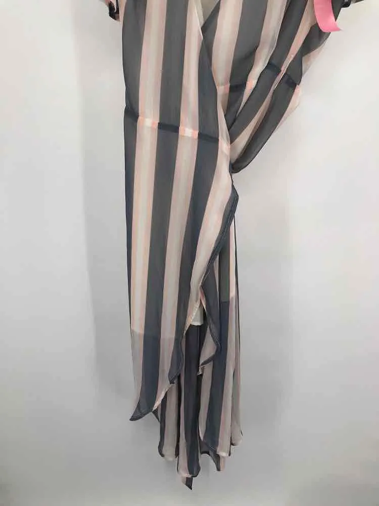 Pre-Owned Leith Grey Size Small Stripe Wrap Midi Short Sleeve Dress