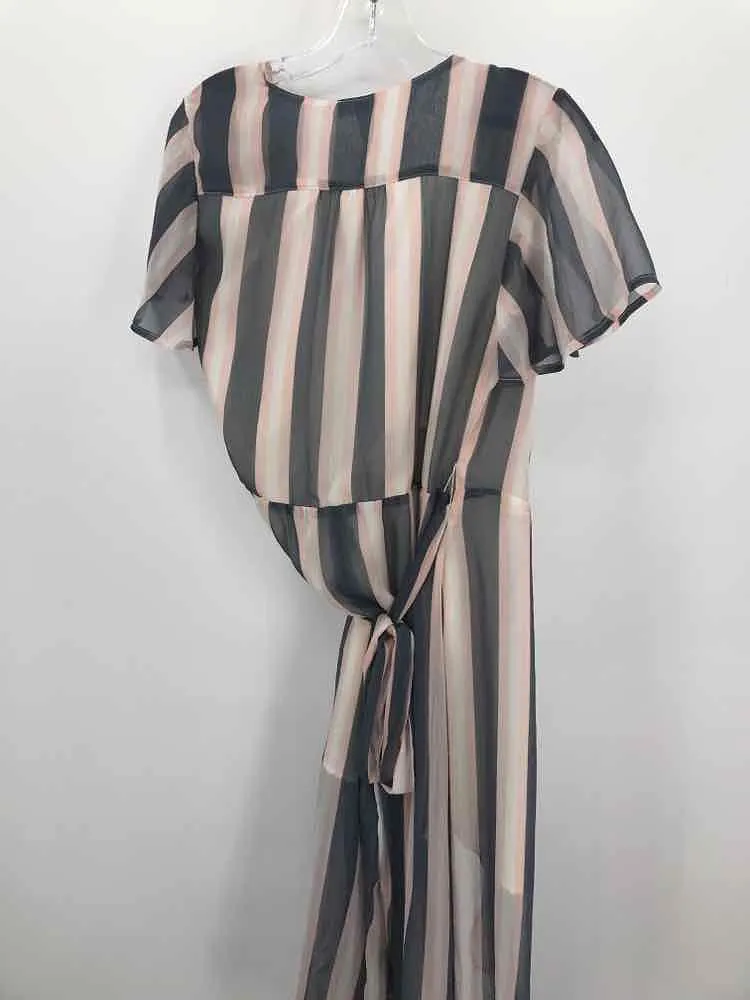 Pre-Owned Leith Grey Size Small Stripe Wrap Midi Short Sleeve Dress