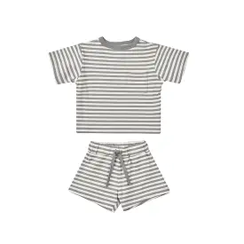 Quincy Mae Boxy Top + Short Set - Lagoon Stripe