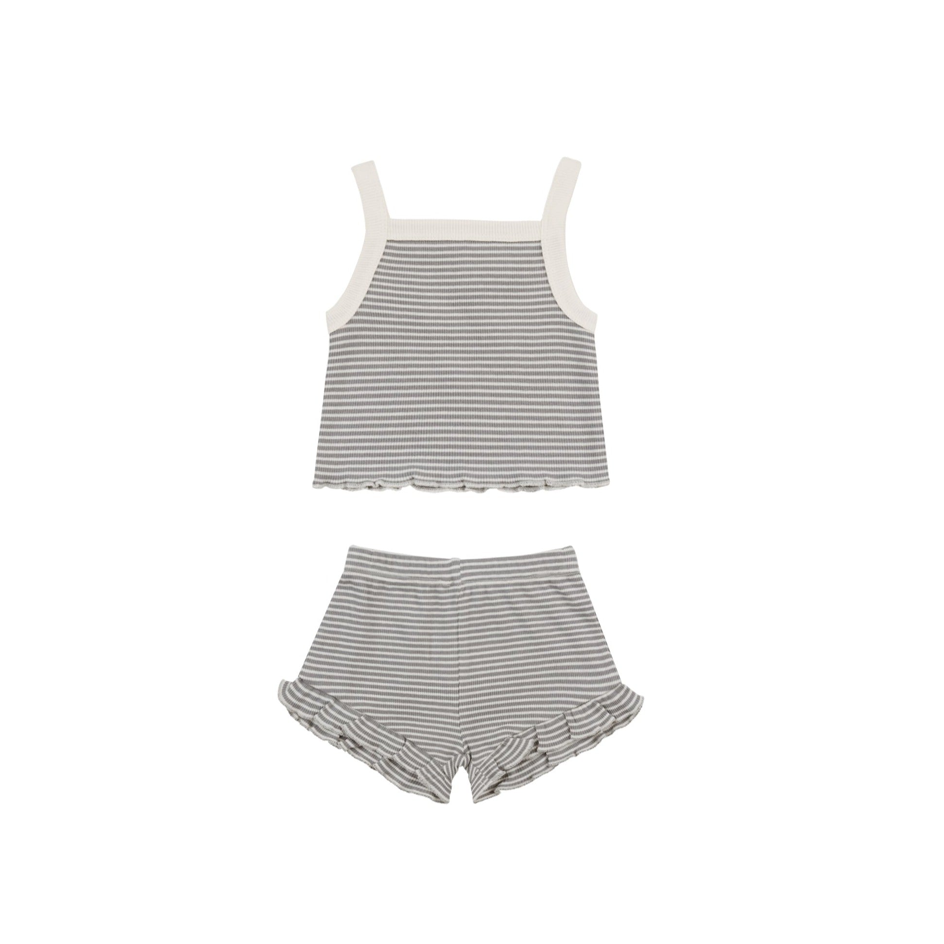 Quincy Mae Evie Tank + Shortie Set - Lagoon Micro Stripe