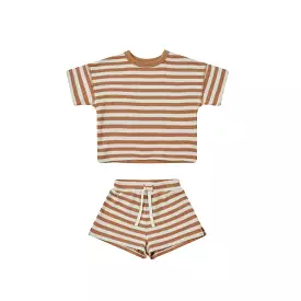 Quincy Mae Waffle Tee + Short Set - Clay Stripe