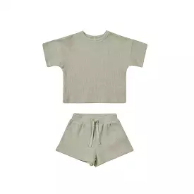 Quincy Mae Waffle Tee + Short Set - Sage