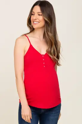 Red Ribbed Snap Button Maternity Cami