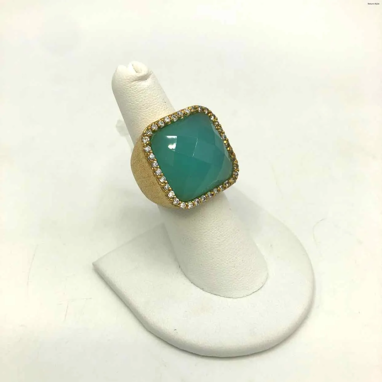 RIVKA FRIEDMAN Mint Green Crystal Faceted Square Ring Sz 7