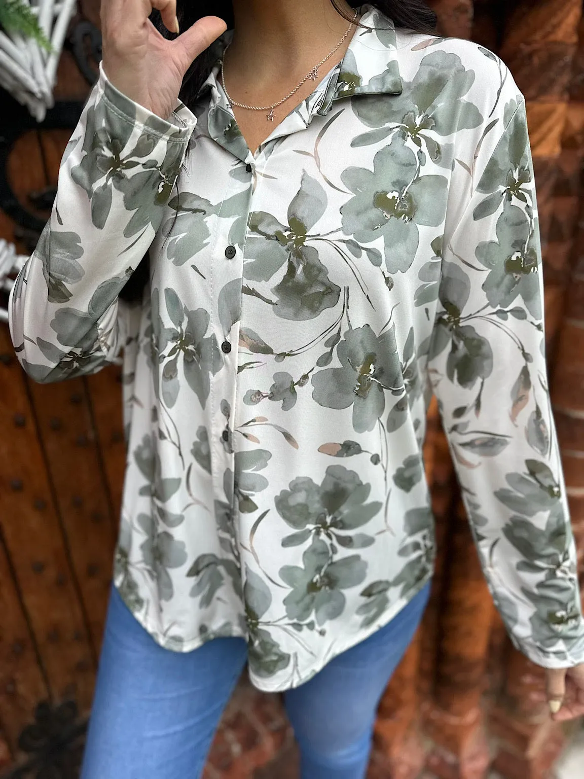 Sage Floral Button Blouse Ava