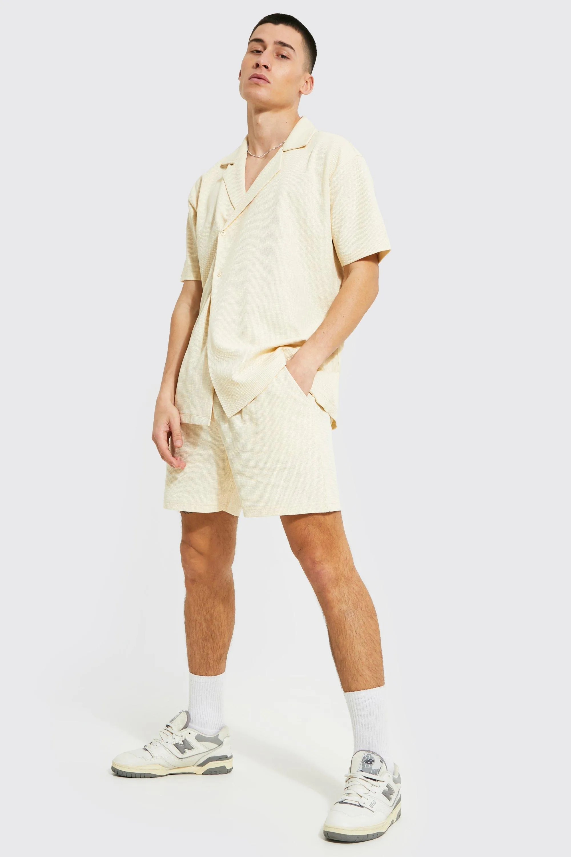 Short Sleeve Waffle Wrap Shirt And Short | boohooMAN UK