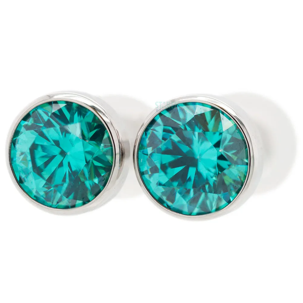 Single Gem BIG BLING Plugs ( Eyelets ) with Brilliant-Cut Gem - Mint Green