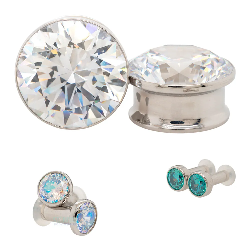 Single Gem BIG BLING Plugs ( Eyelets ) with Brilliant-Cut Gem - Mint Green