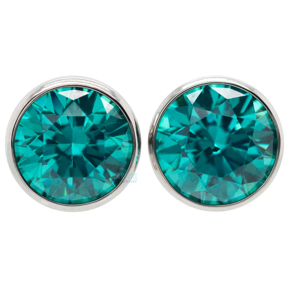 Single Gem BIG BLING Plugs ( Eyelets ) with Brilliant-Cut Gem - Mint Green