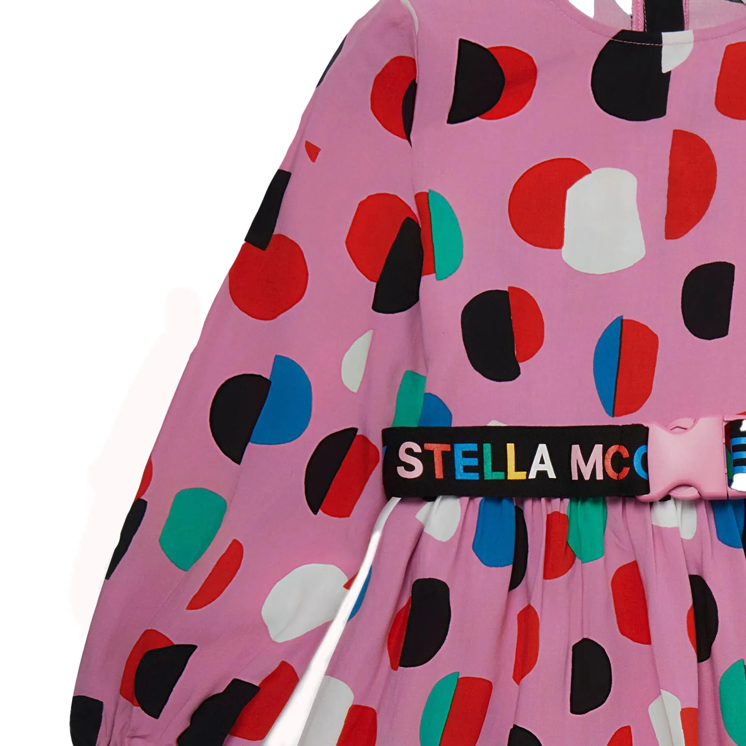 Stella Mccartney Pink Stella Dress With Multicolor Polka Dots For Girls