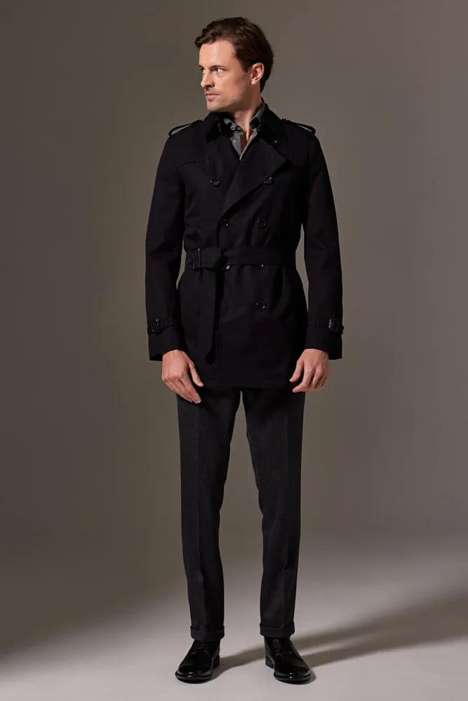 Theodore Trench Coat -  Black Cotton Gabardine