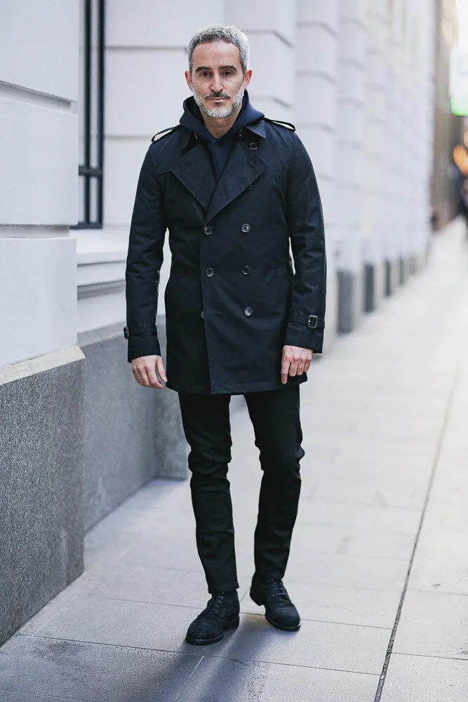 Theodore Trench Coat -  Black Cotton Gabardine