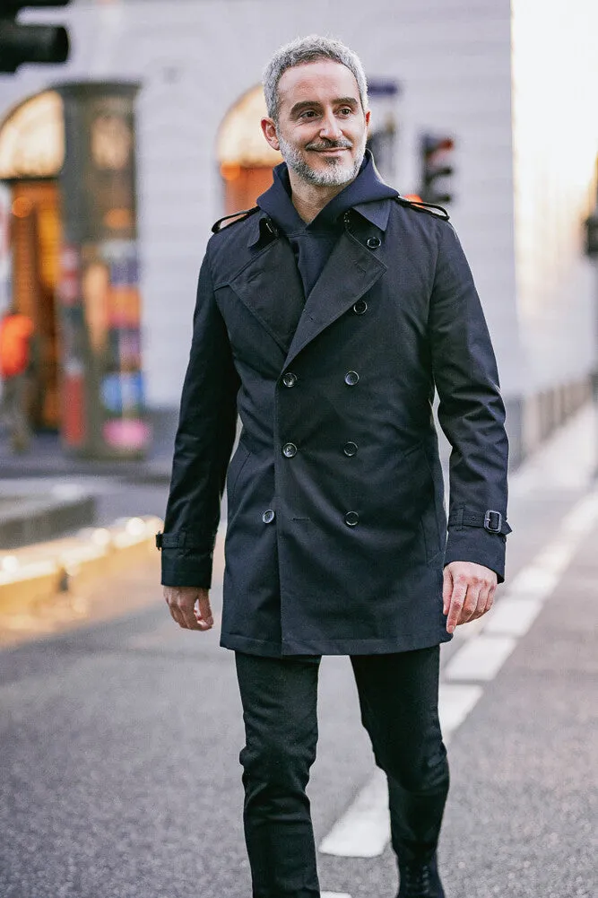 Theodore Trench Coat -  Black Cotton Gabardine