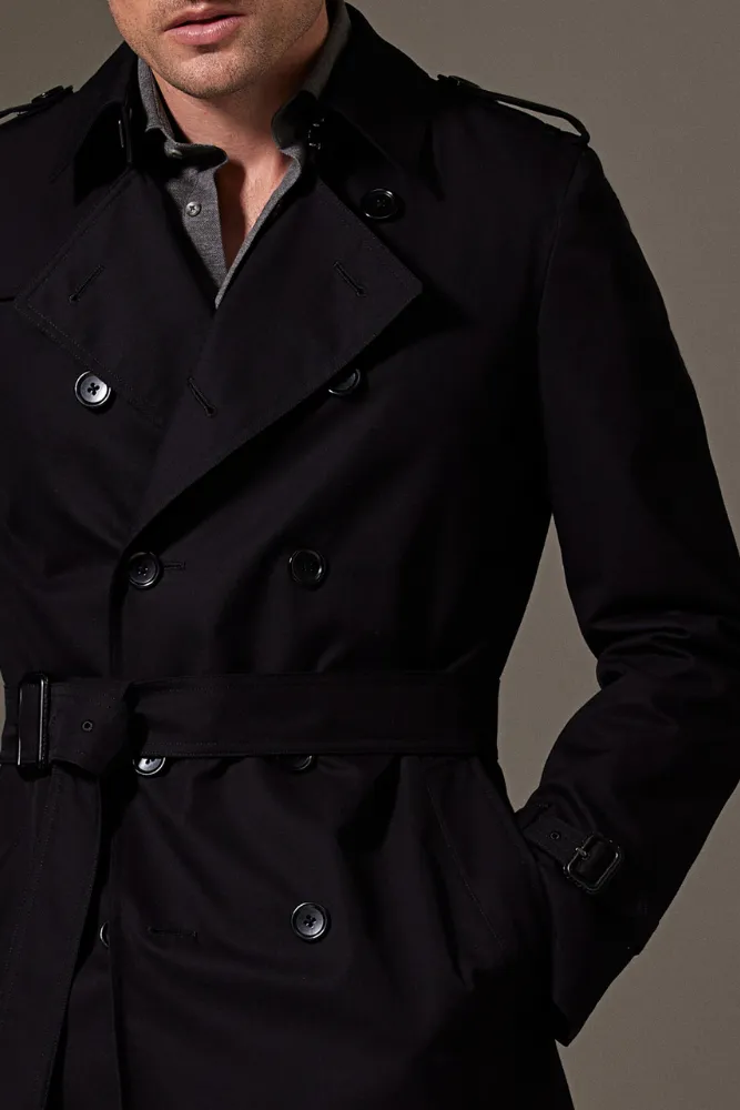 Theodore Trench Coat -  Black Cotton Gabardine