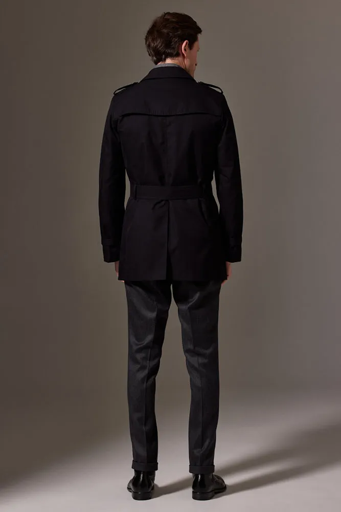 Theodore Trench Coat -  Black Cotton Gabardine