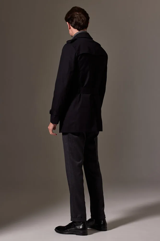 Theodore Trench Coat -  Black Cotton Gabardine