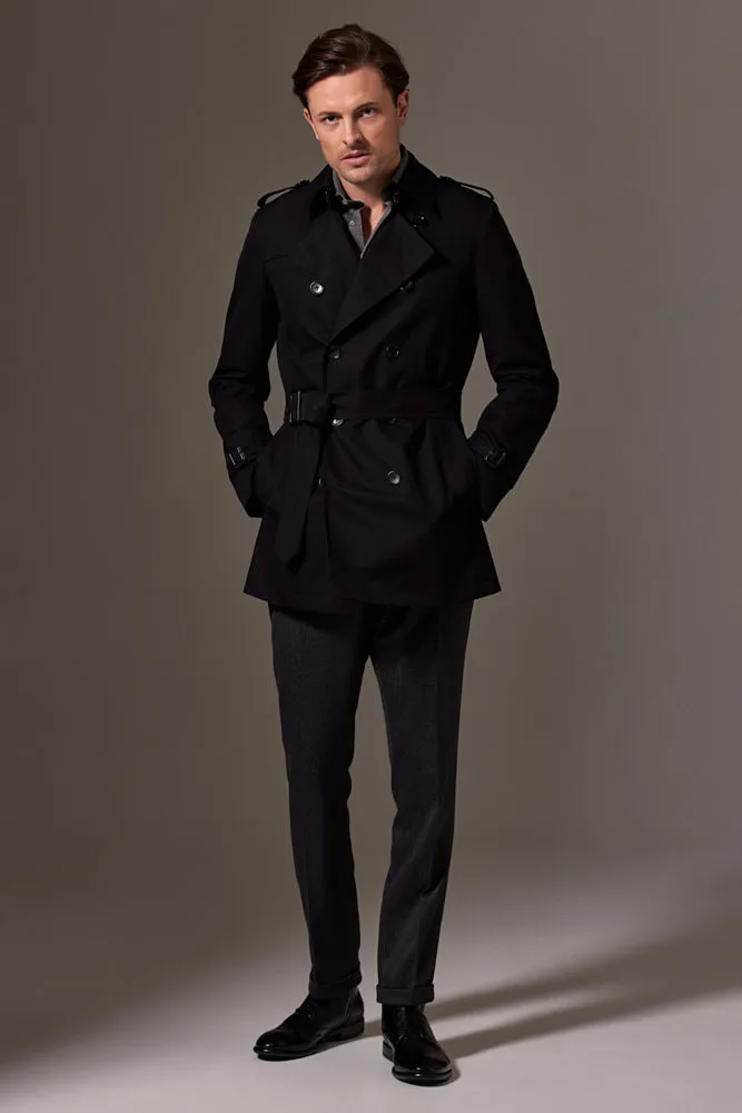 Theodore Trench Coat -  Black Cotton Gabardine