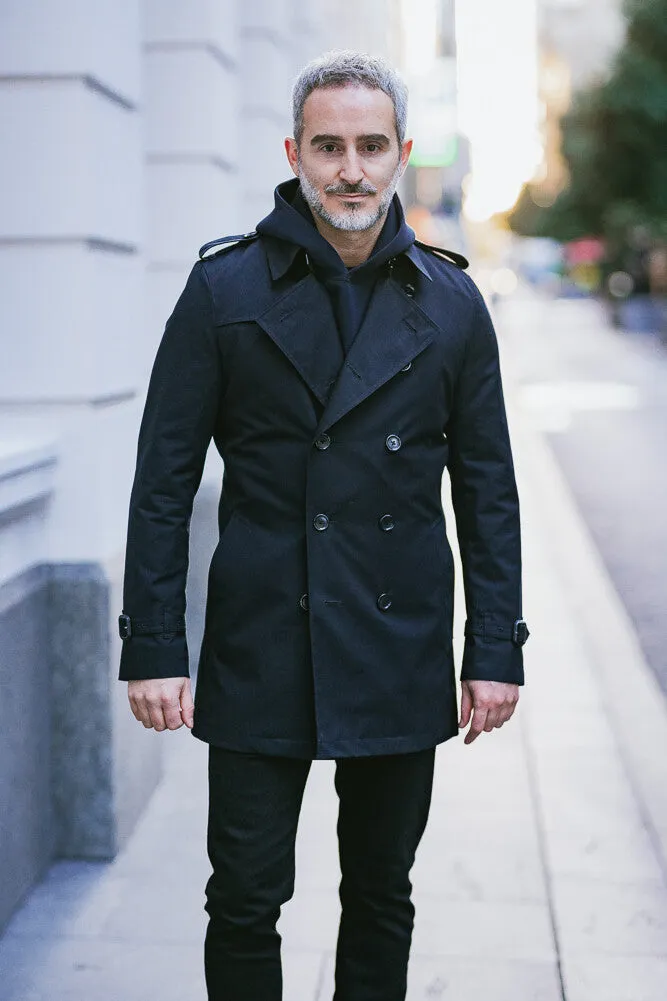 Theodore Trench Coat -  Black Cotton Gabardine