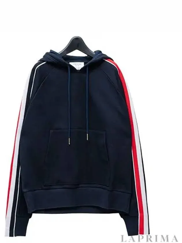 Three Stripe Cotton Hoodie Navy