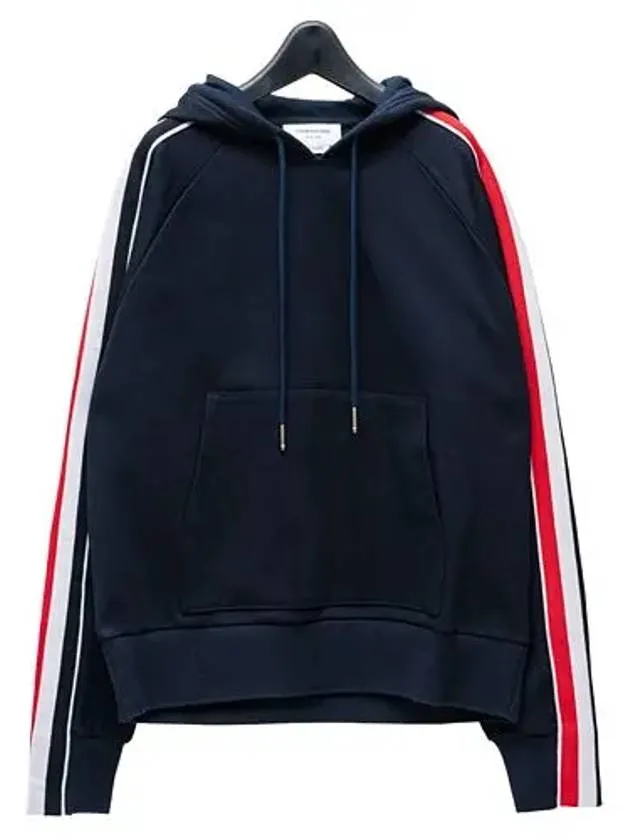 Three Stripe Cotton Hoodie Navy