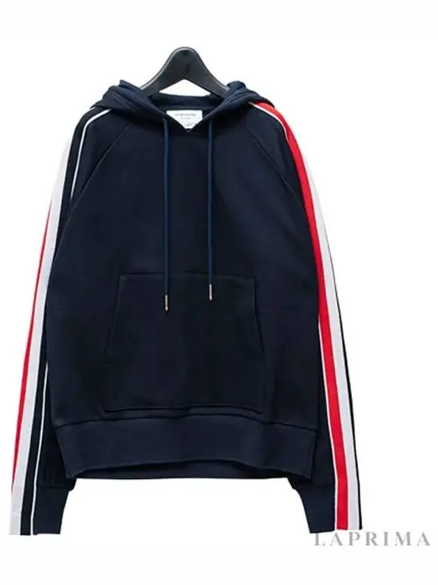 Three Stripe Cotton Hoodie Navy