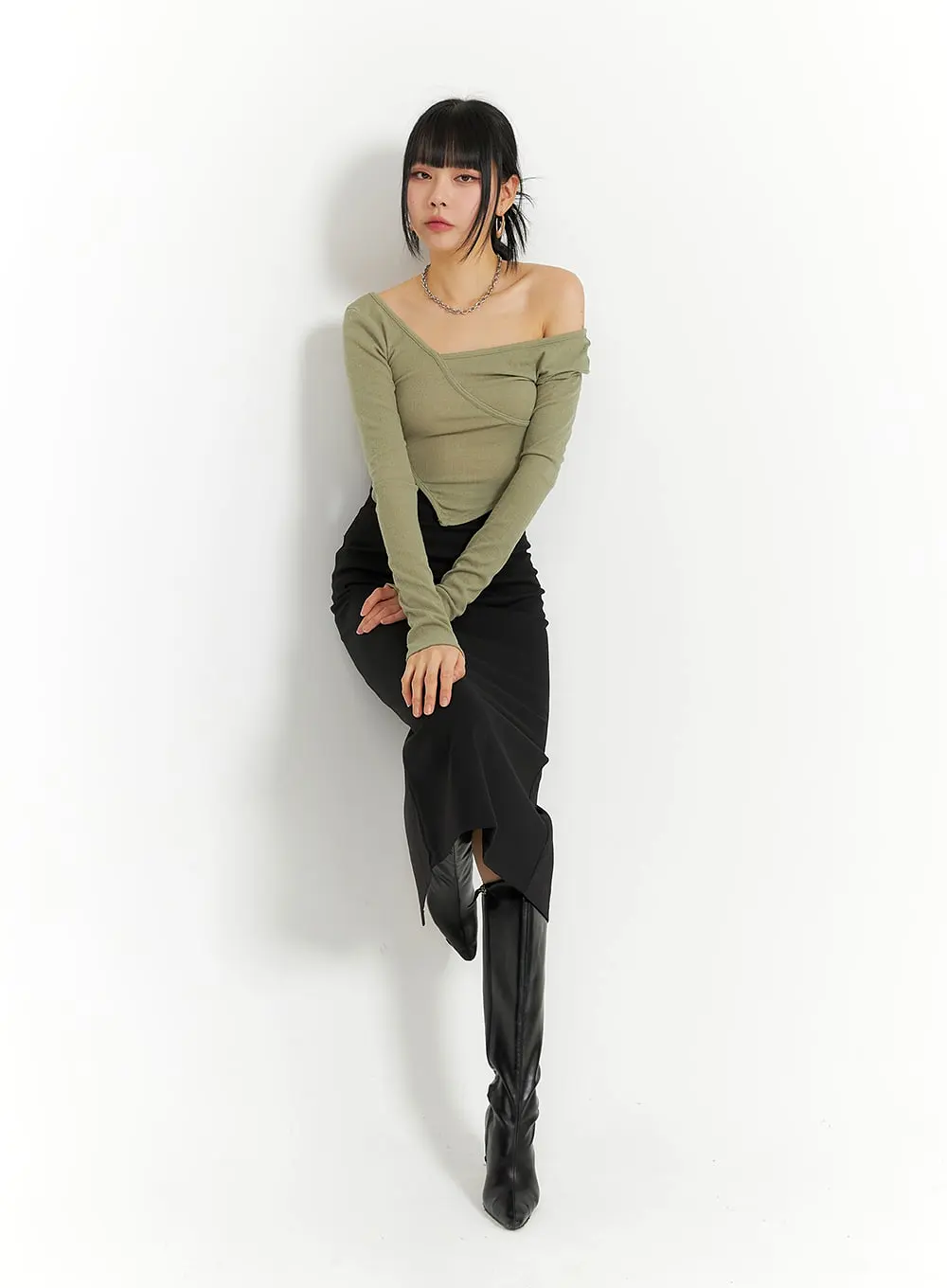 Unbalanced Wrap Cropped Long Sleeve IM414