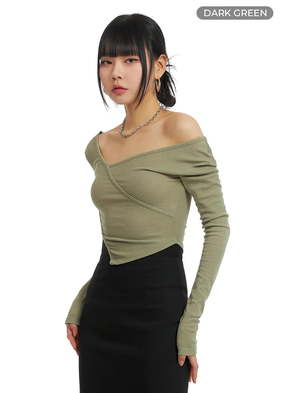 Unbalanced Wrap Cropped Long Sleeve IM414