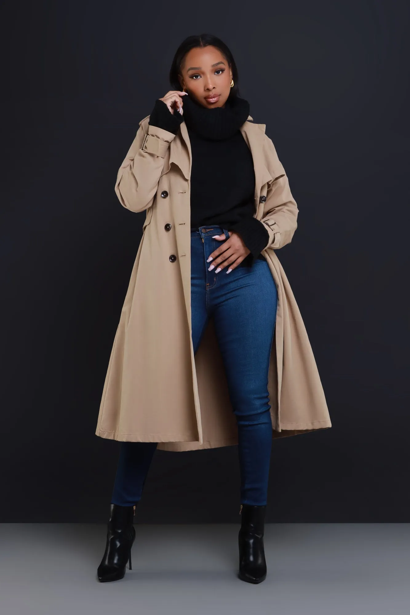 Under The Weather Longline Trench Coat - Khaki