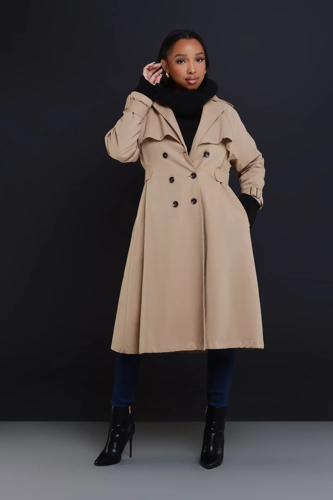 Under The Weather Longline Trench Coat - Khaki