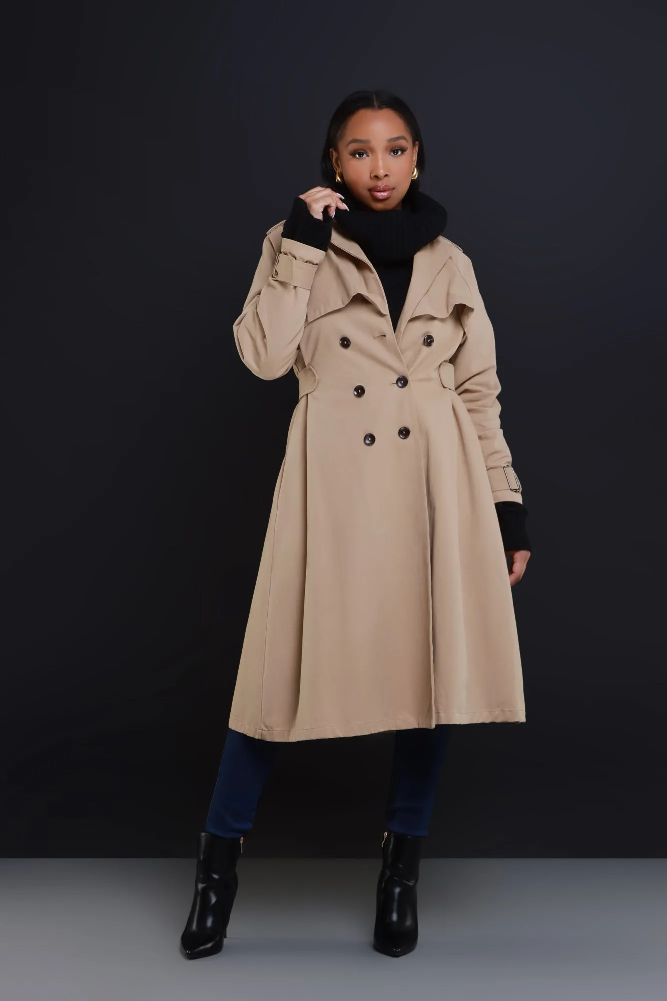 Under The Weather Longline Trench Coat - Khaki