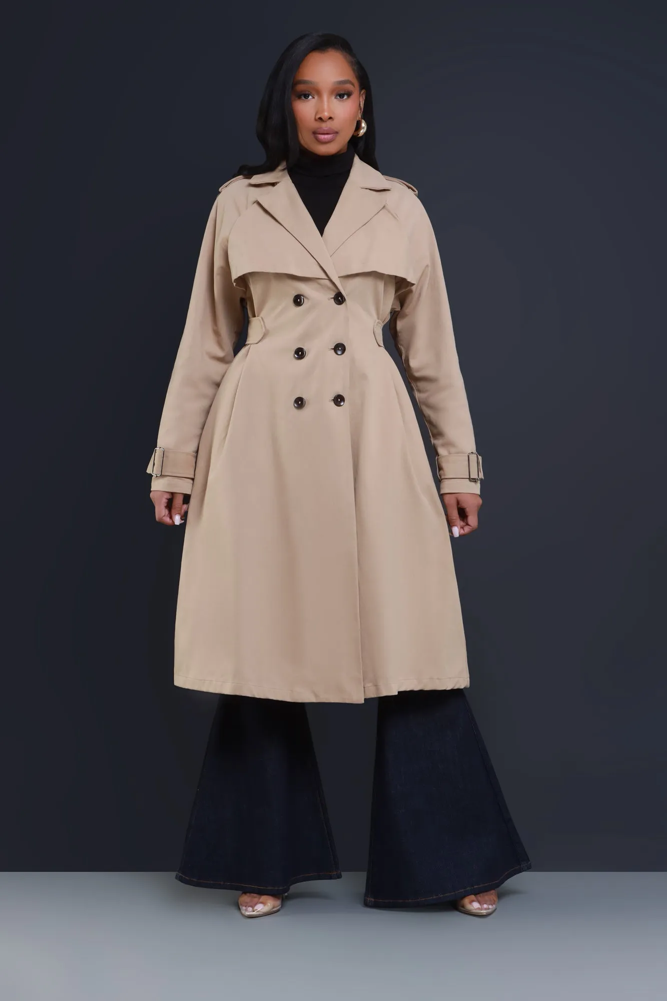 Under The Weather Longline Trench Coat - Khaki