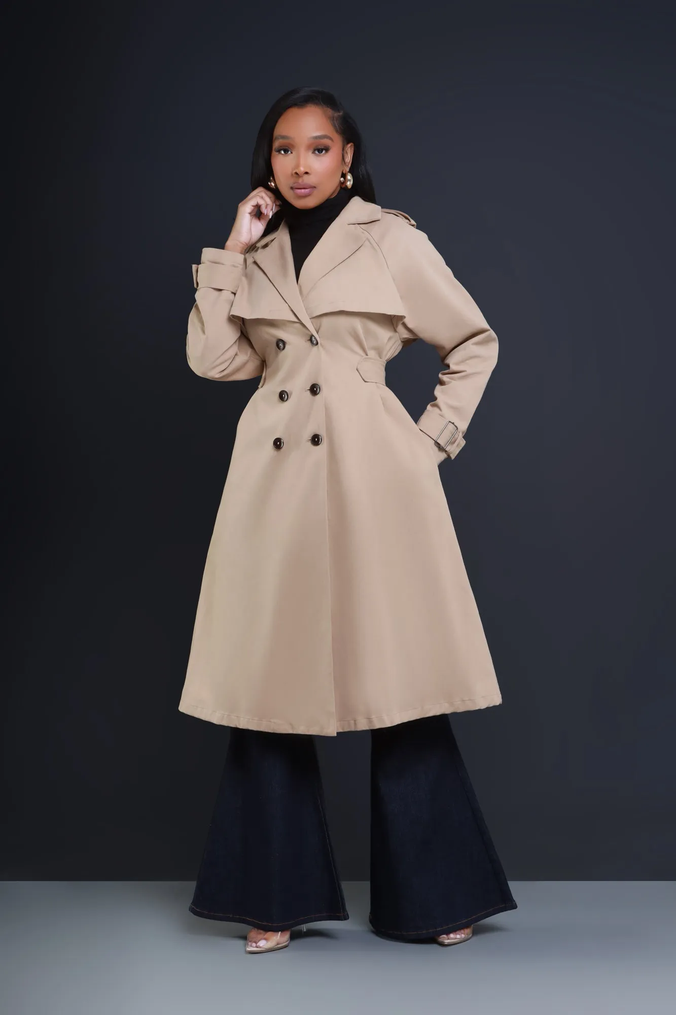 Under The Weather Longline Trench Coat - Khaki