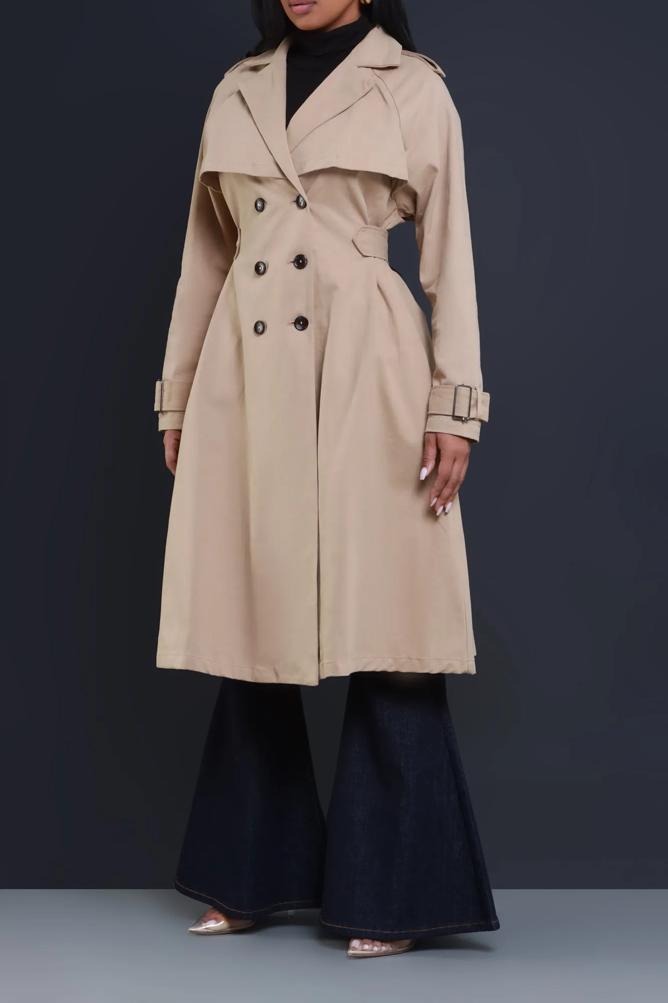 Under The Weather Longline Trench Coat - Khaki