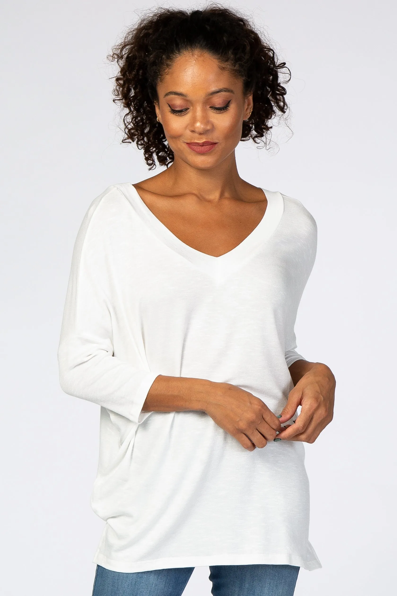 White V-Neck Dolman Sleeve Maternity Top